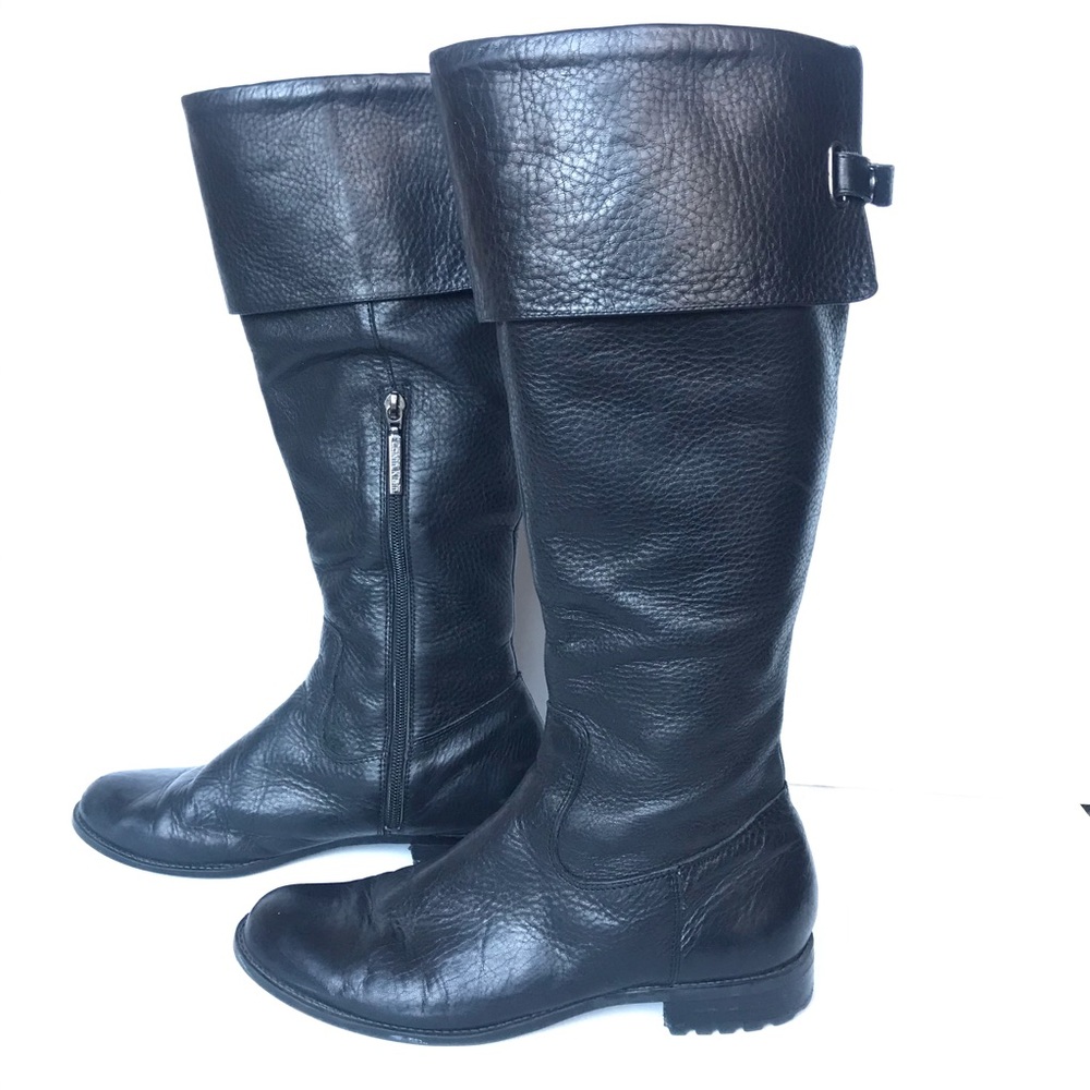 Calvin Klein Black Leather Boots, Moto Below Knee